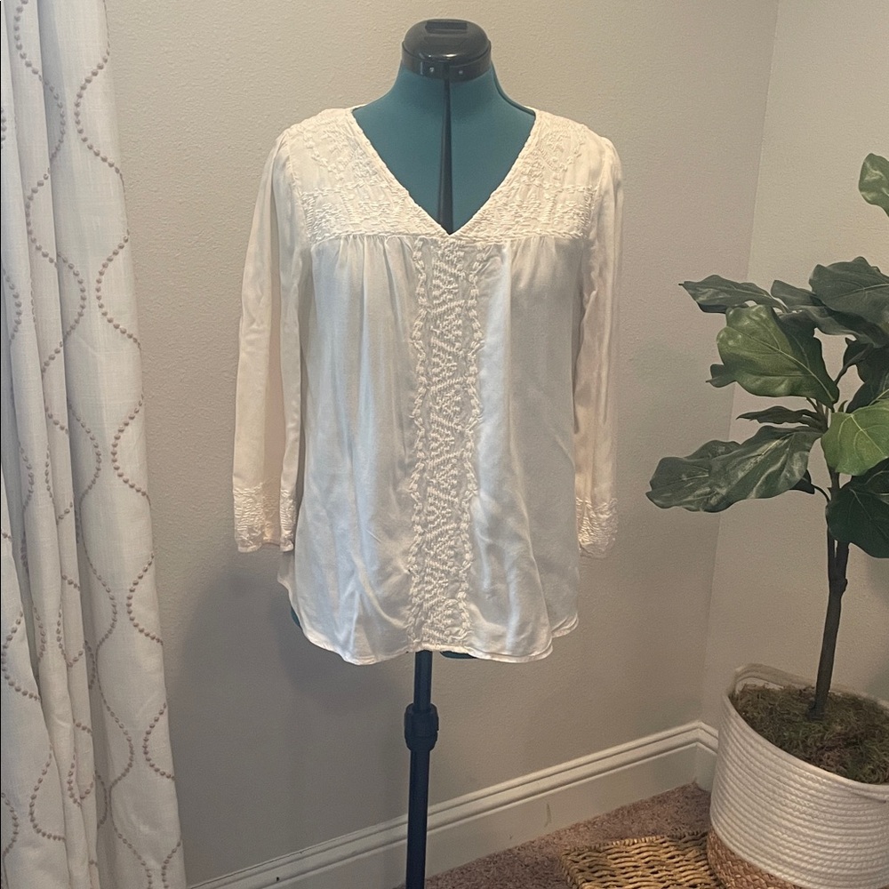 Lucky Brand Cream Lace Yoke Blouse